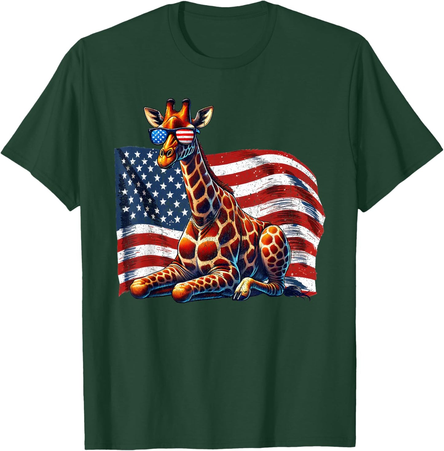 Vintage Giraffe USA Flag Animals Lovers Patriotic Sunglasses T-Shirt - T-Shirt | Forest