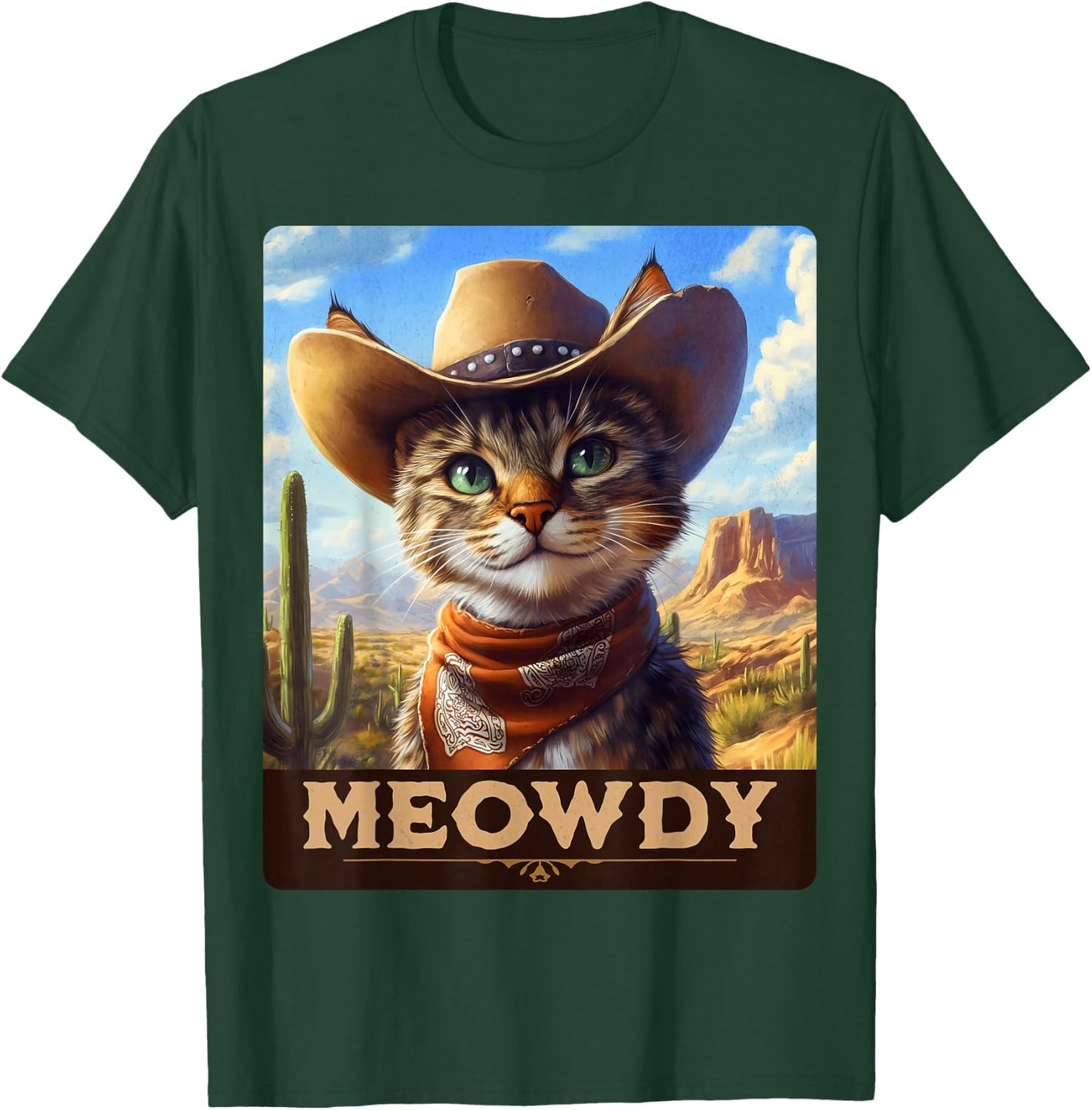 Meowdy, Cowboy: A Furry Friend in the Wild West, Cat - Black, Small, Short Sleeve, Classic Fit, -Adults/Kids, Cat Lovers, Country Enthusiasts, Humor Appreciators T-Shirt - T-Shirt | Forest