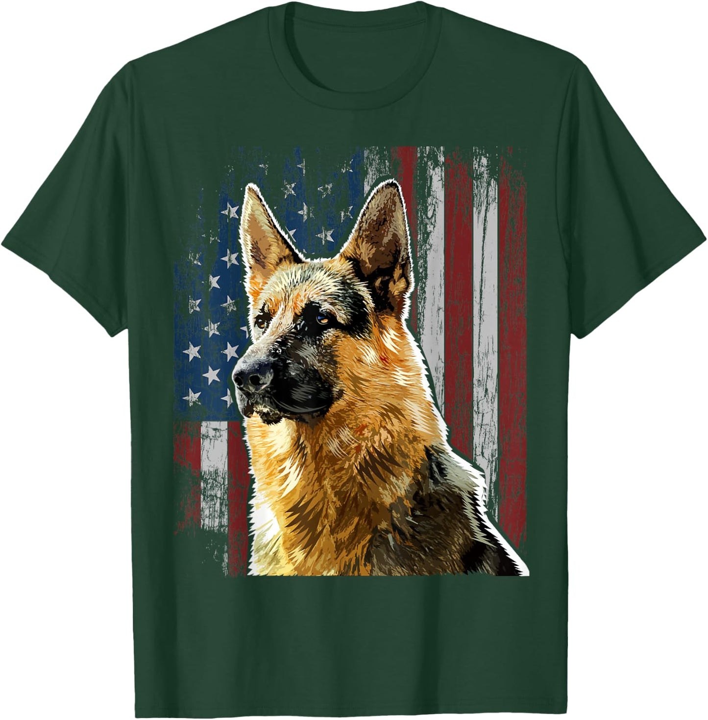 Patriotic German Shepherd American Flag Dog Gift Men Women T-Shirt - T-Shirt | Forest