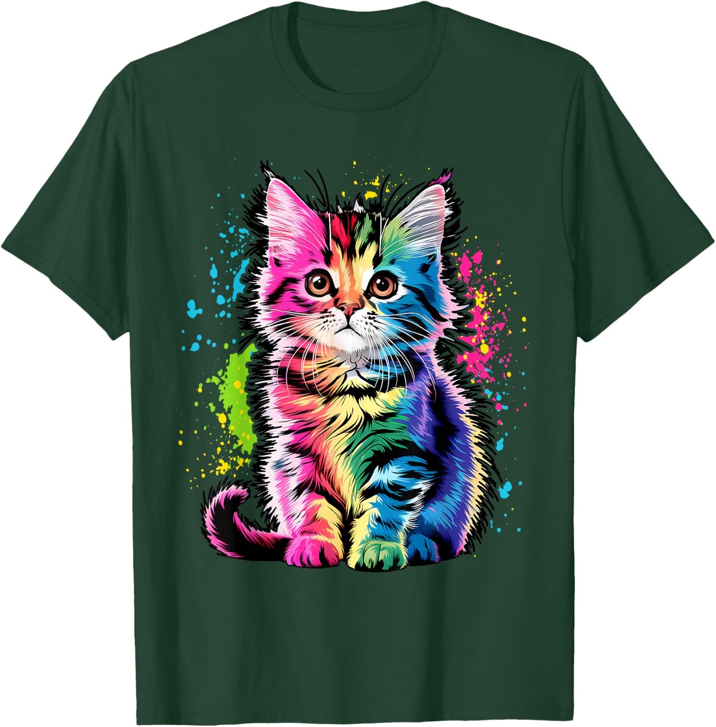 Colorful Cute Funny Rainbow Kitten Rave Psychedelic Cat Women Kids T-Shirt - T-Shirt | Forest