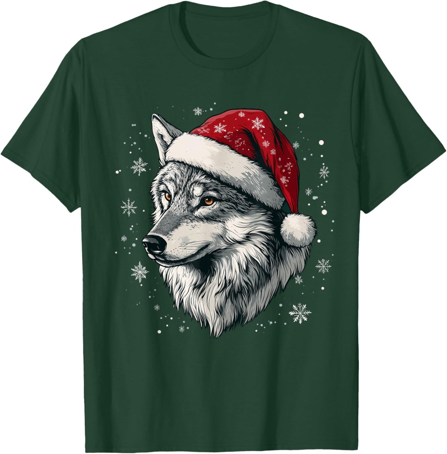 Wolf Santa Hat Funny Cute Animal Lover Christmas T-Shirt - T-Shirt | Forest