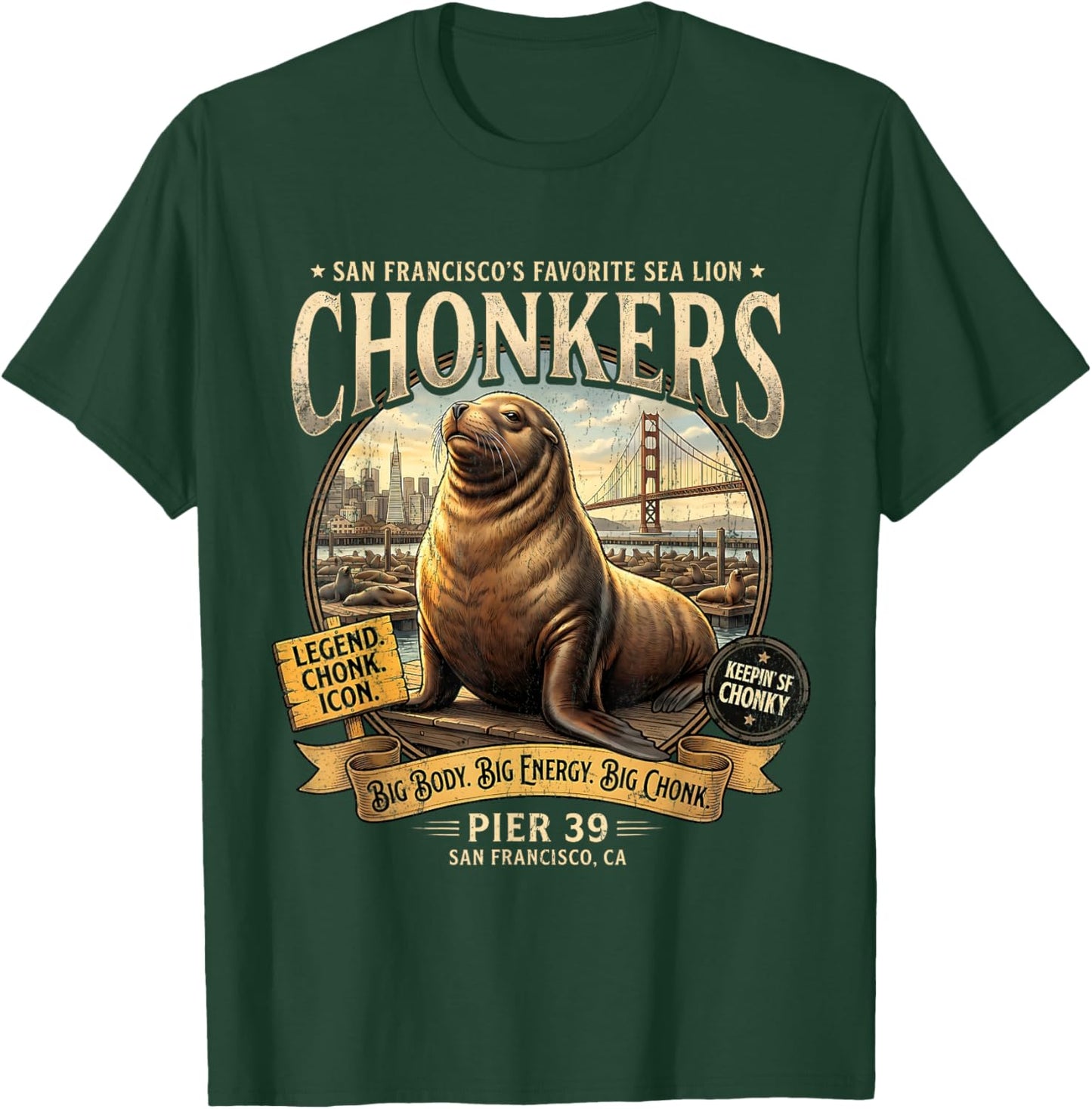 San Francisco Sea Lion Chonkers SF Pier 39 Retro Souvenir T-Shirt - T-Shirt | Forest