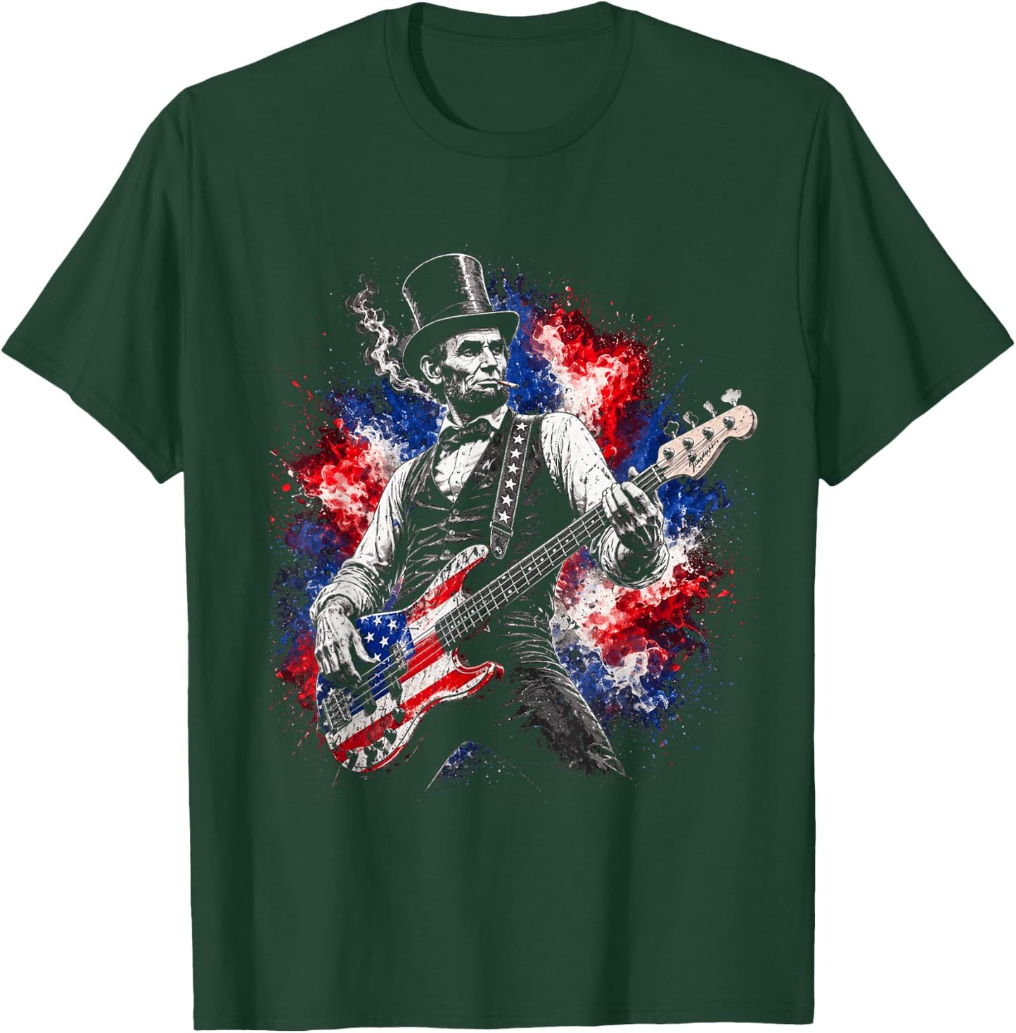 abe Lincoln Playing Guitar USA Flag 4th July Lincoln Guitar T-Shirt - T-Shirt | Forest