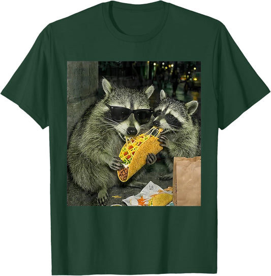 Vintage Raccoon Eating Tacos Funny Street Food Animal Meme T-Shirt - T-Shirt | Forest