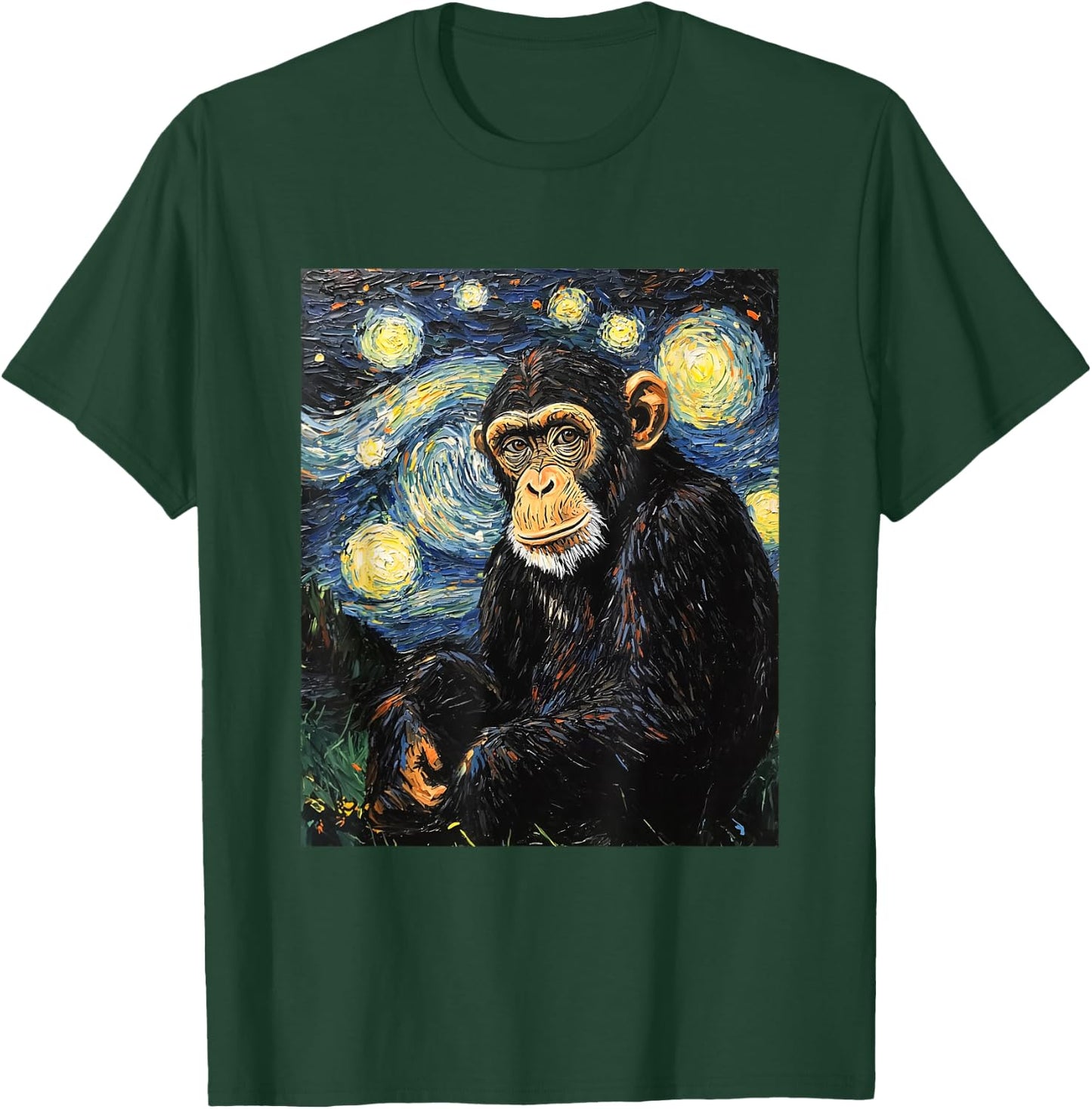 Chimpanzee Monkey - Van Gogh Style - Starry Night T-Shirt - T-Shirt | Forest