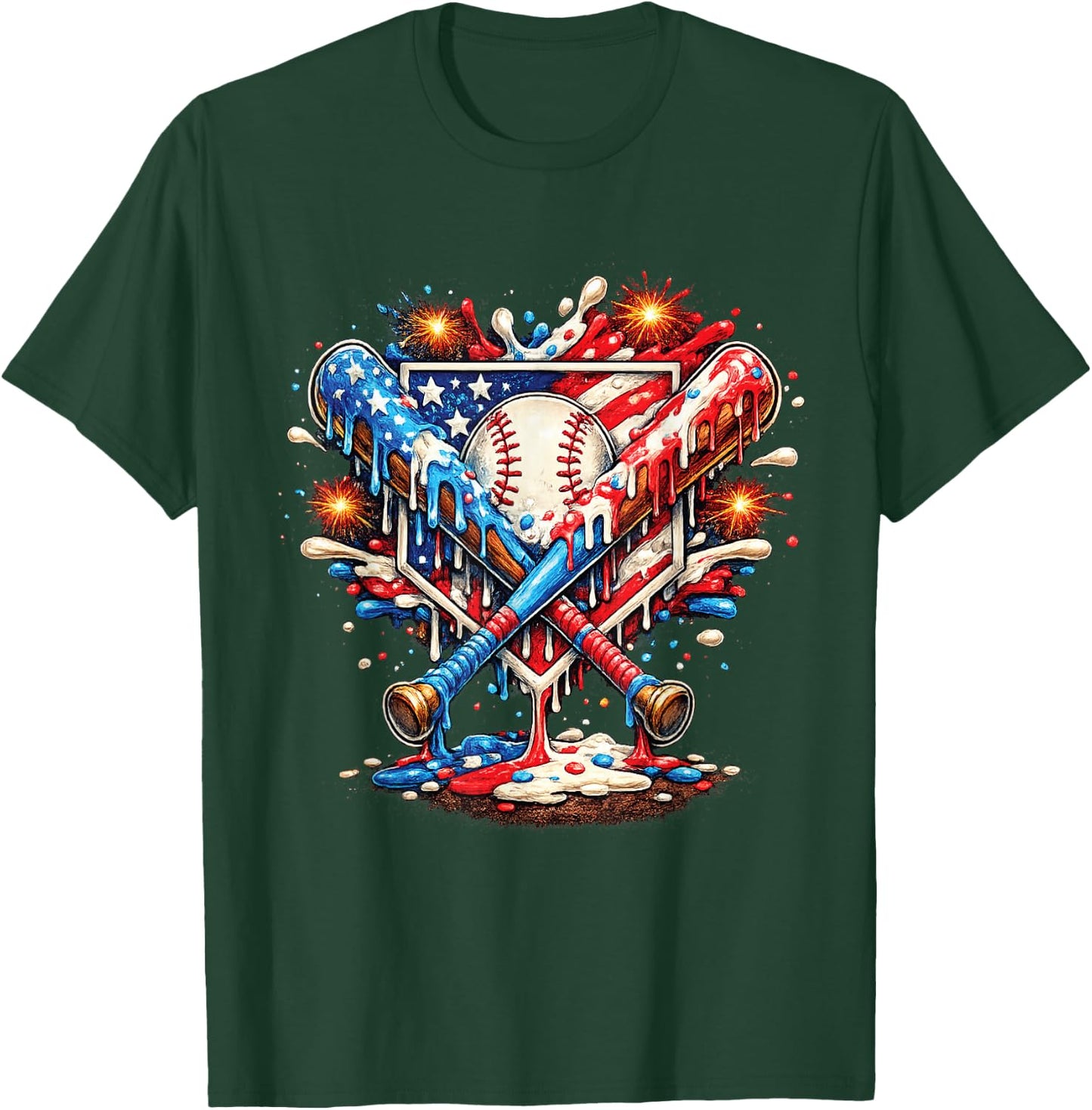 Baseball Drip Ice Cream 4th of July American USA Flag Boys T-Shirt - T-Shirt | Forest