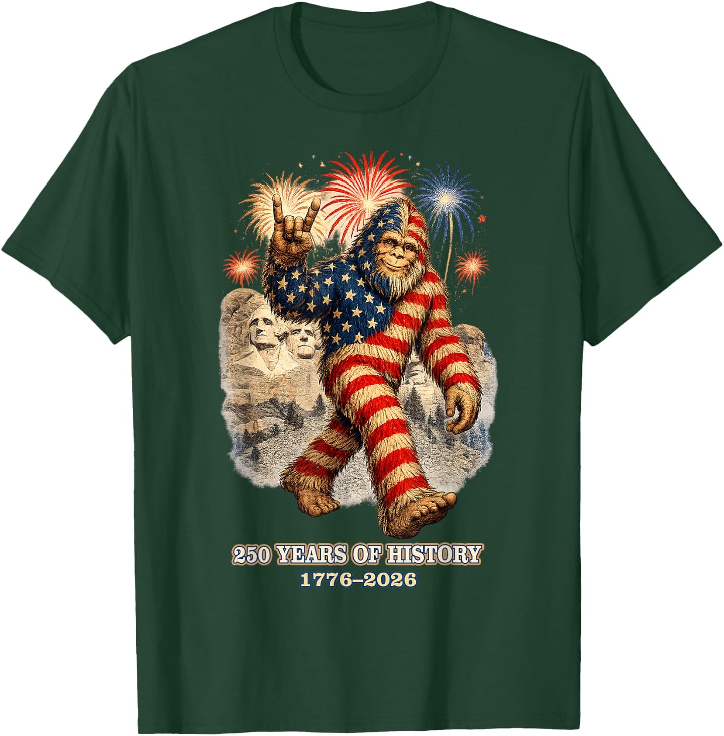 Patriotic Bigfoot Firework 1776 2026 Gifts Women Kid T-Shirt - T-Shirt | Forest