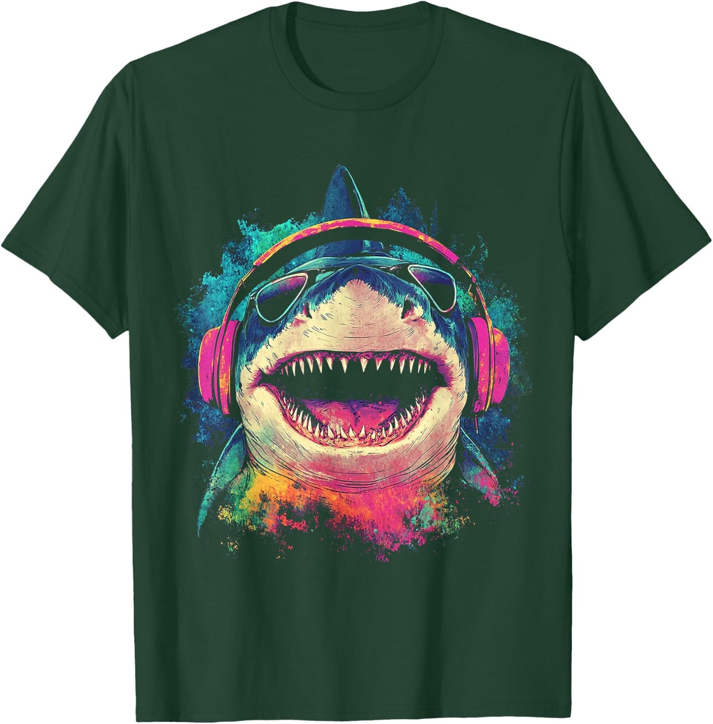 Shark Animal Graphic Music Headphone Art Shark T-Shirt - T-Shirt | Forest