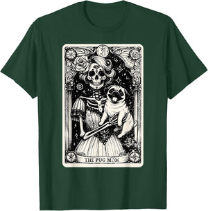 Vintage Skeleton Pug Mom Tarot Card Witchy Vibes Pug Lover T-Shirt - T-Shirt | Forest