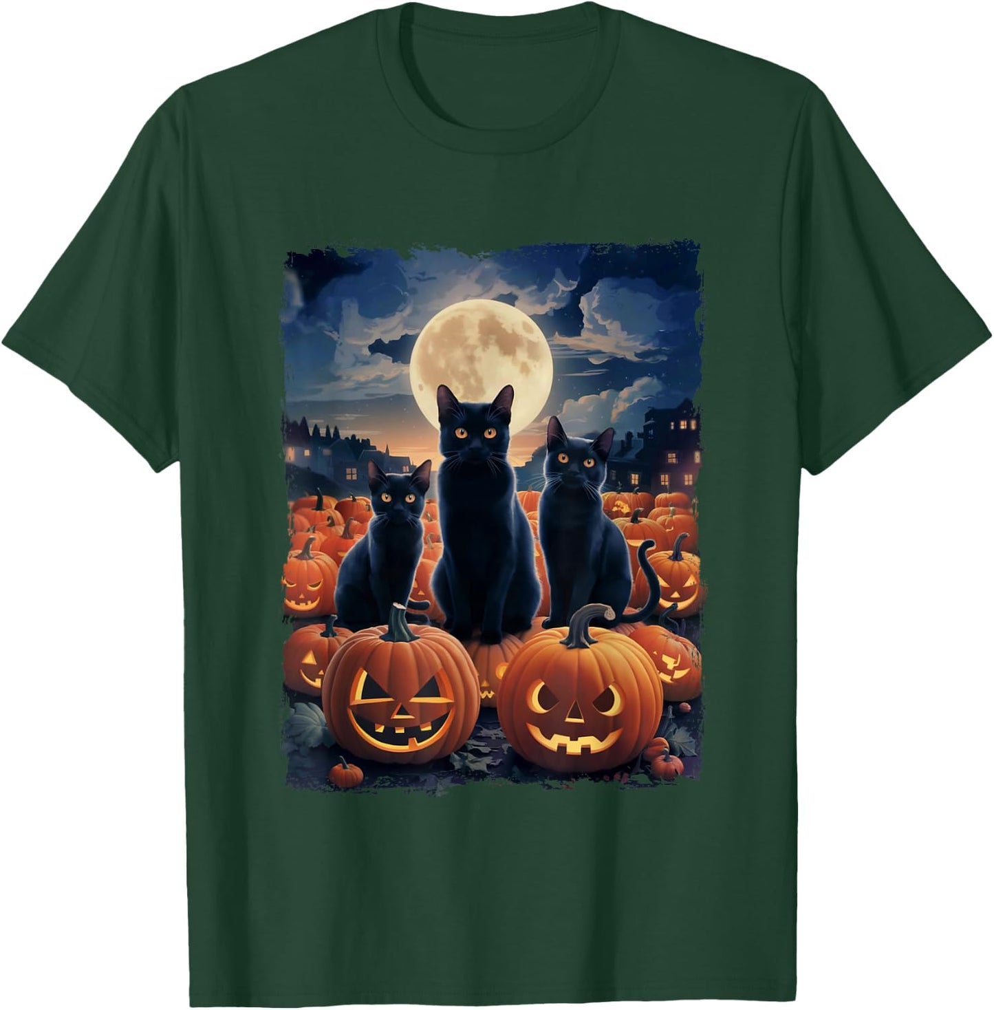 3 Black Cats Men & Cat Lovers Starry Night Halloween T-Shirt - T-Shirt | Forest