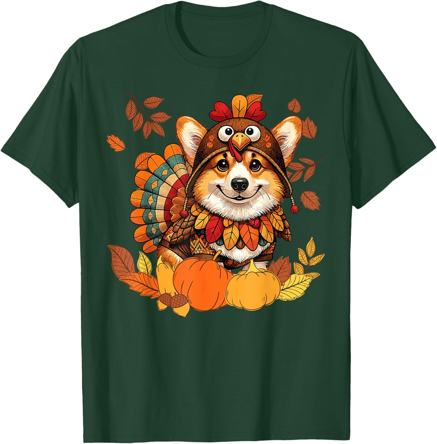 Corgi Dog Turkey Thanksgiving Costume Women Men Kids Toddler T-Shirt - T-Shirt | Forest