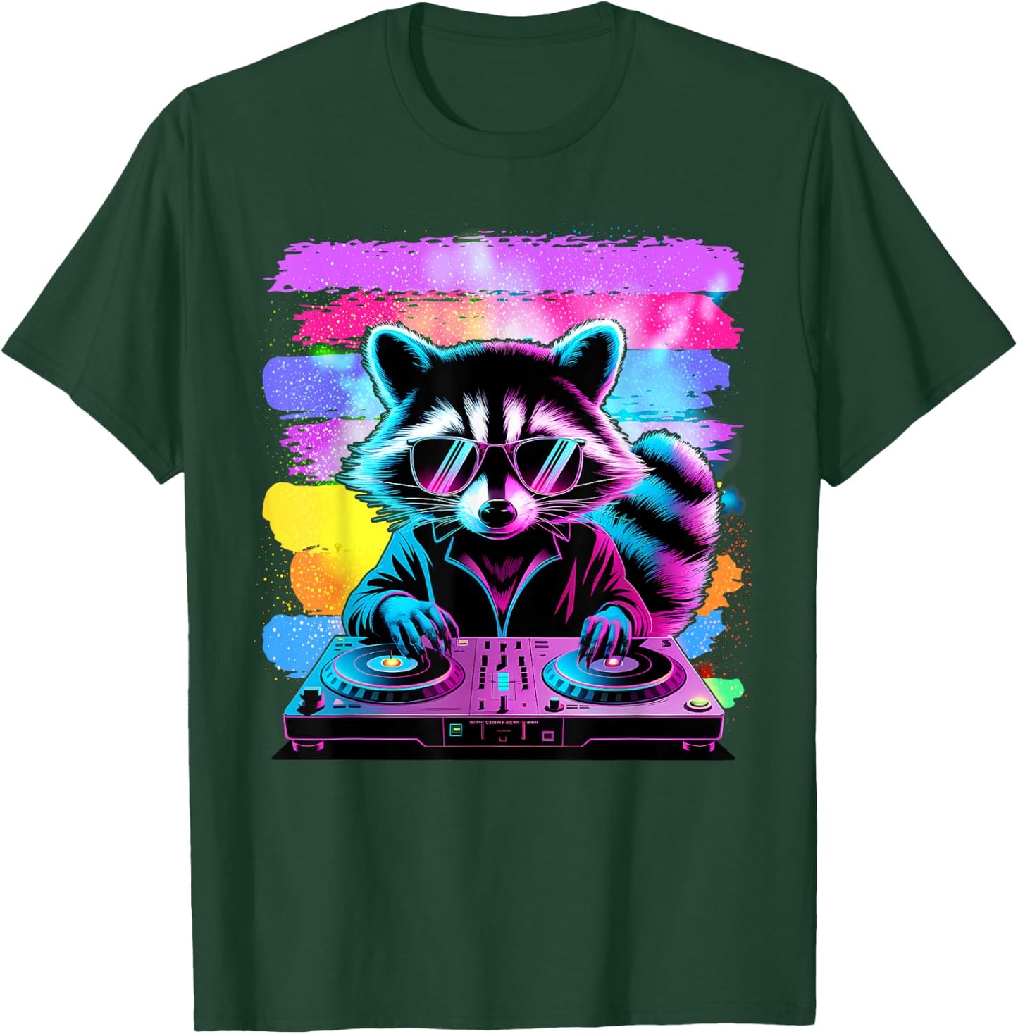 Retro Raccoon DJ Men Women Kids Funny Raccoon T-Shirt - T-Shirt | Forest