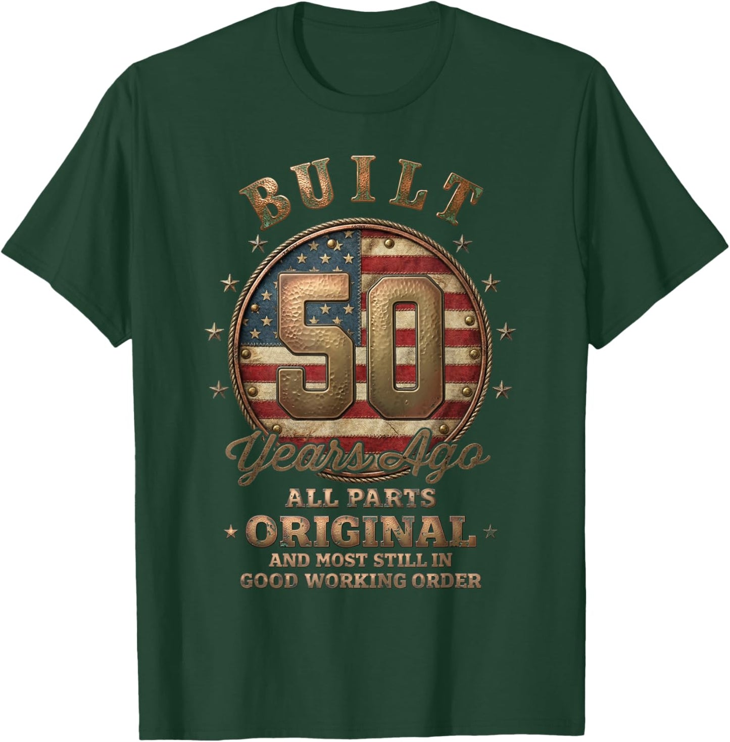 Built 50 Years Ago Funny 50th Birthday US Flag T-Shirt - T-Shirt | Forest