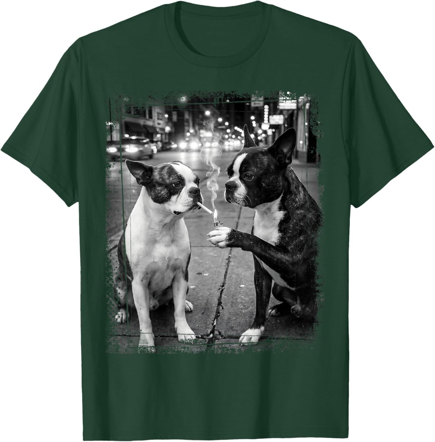 Boston Terrier Smoking Dog Edgy Street Art T-Shirt - T-Shirt | Forest