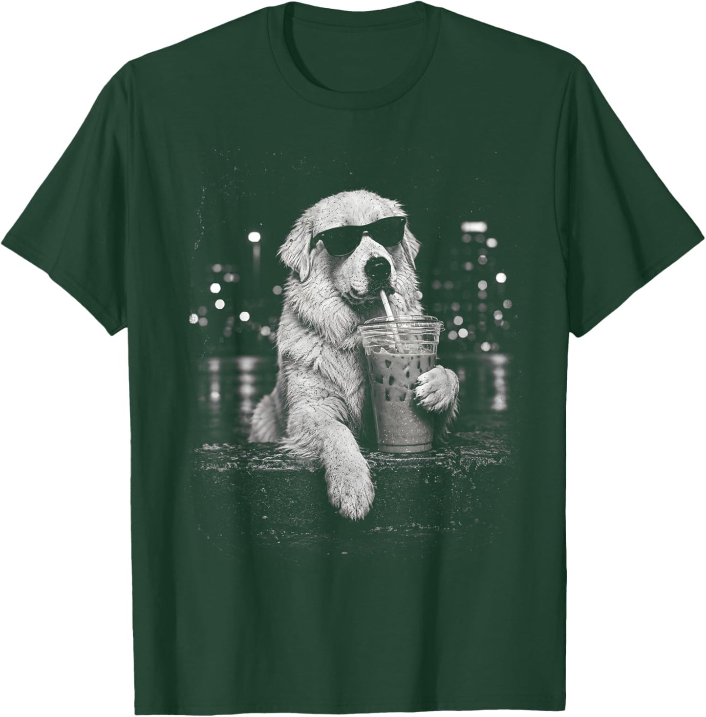 Funny Great Pyrenees Drinking Iced Coffee Meme T-Shirt - T-Shirt | Forest
