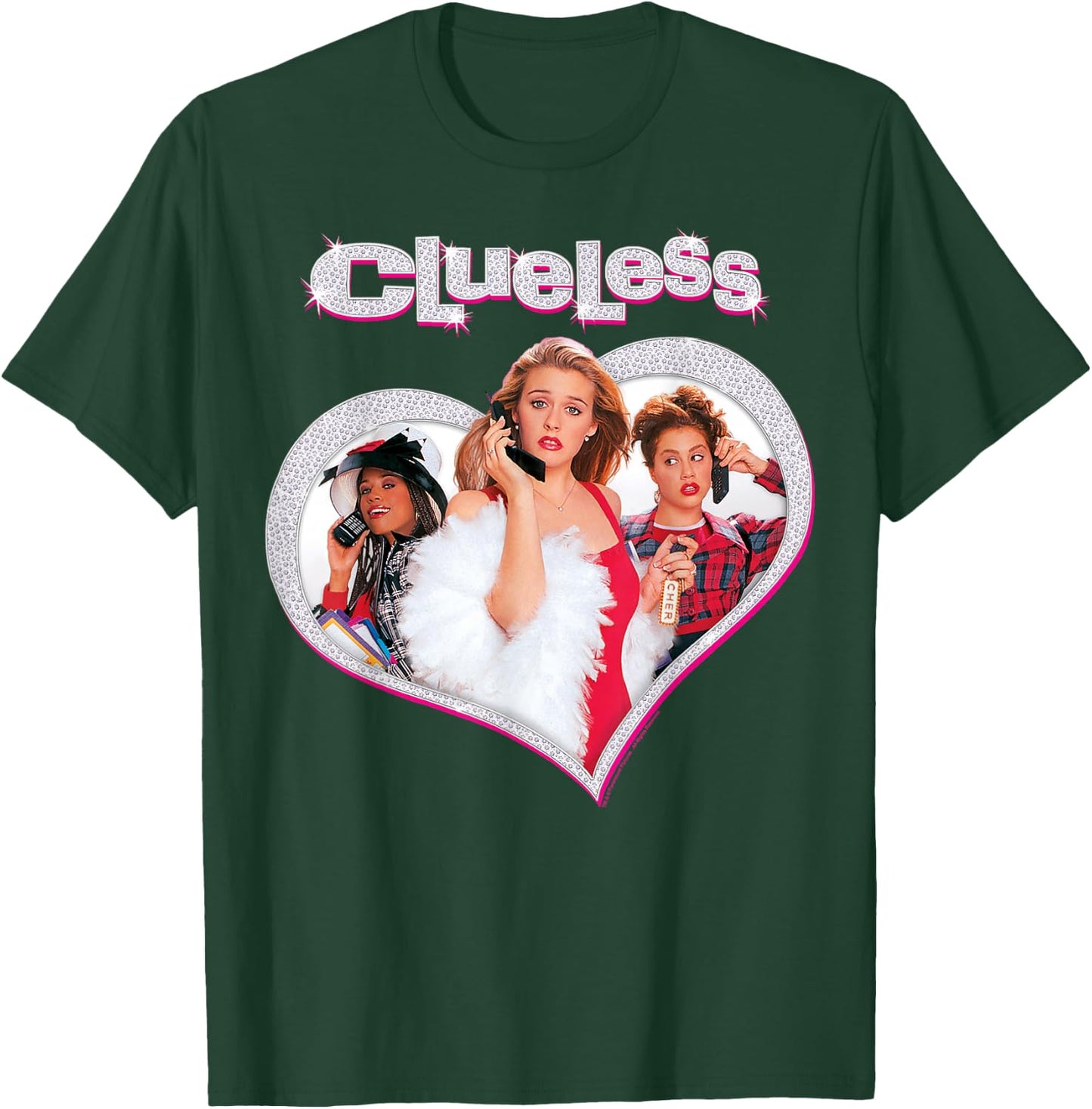 Clueless Cher Dionne Tai Sparkle Bedazzled Heart Cell Phone T-Shirt - T-Shirt | Forest