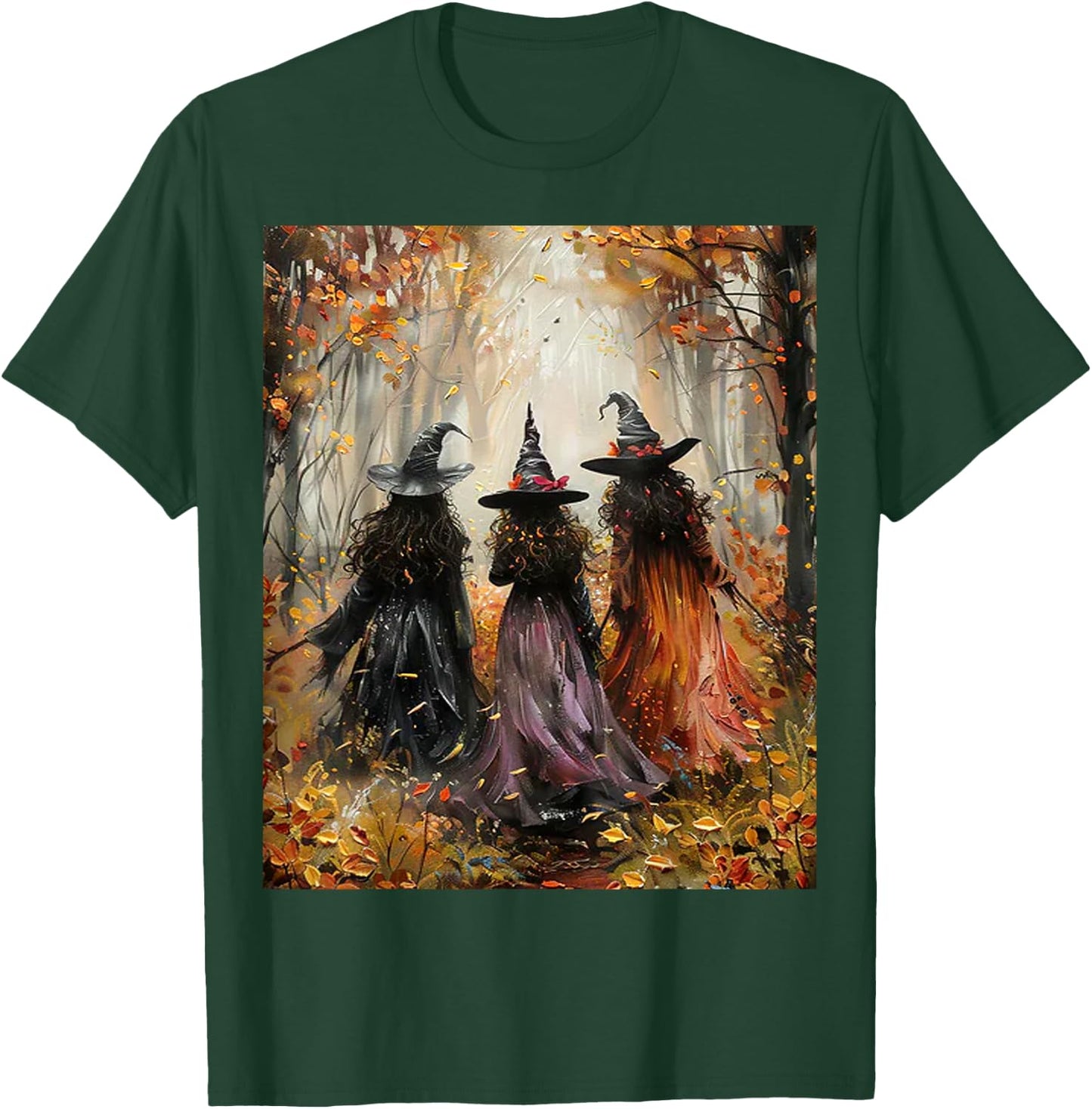 Autumn Three Witches Leaves Painting Art T-Shirt - T-Shirt | Forest