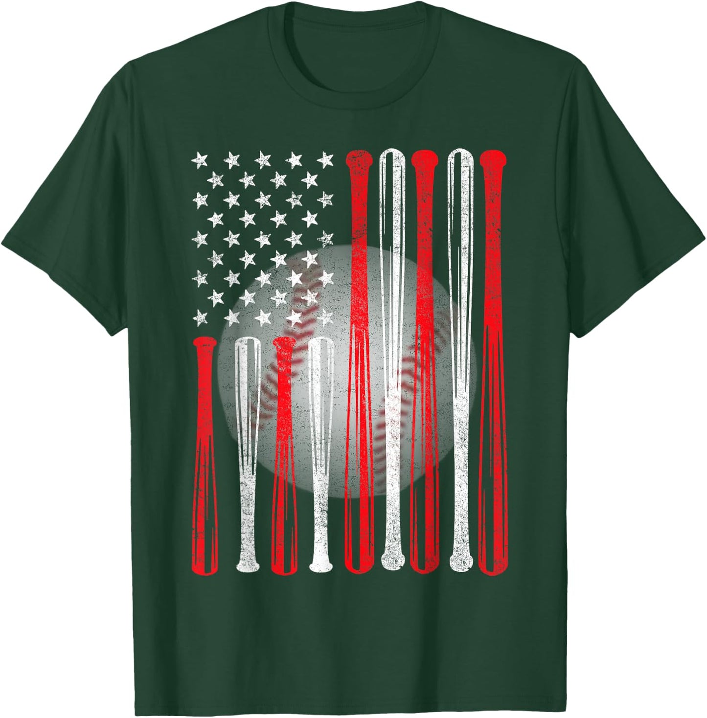 American Flag Vintage Baseball Flag , Dad, Mom T-Shirt - T-Shirt | Forest