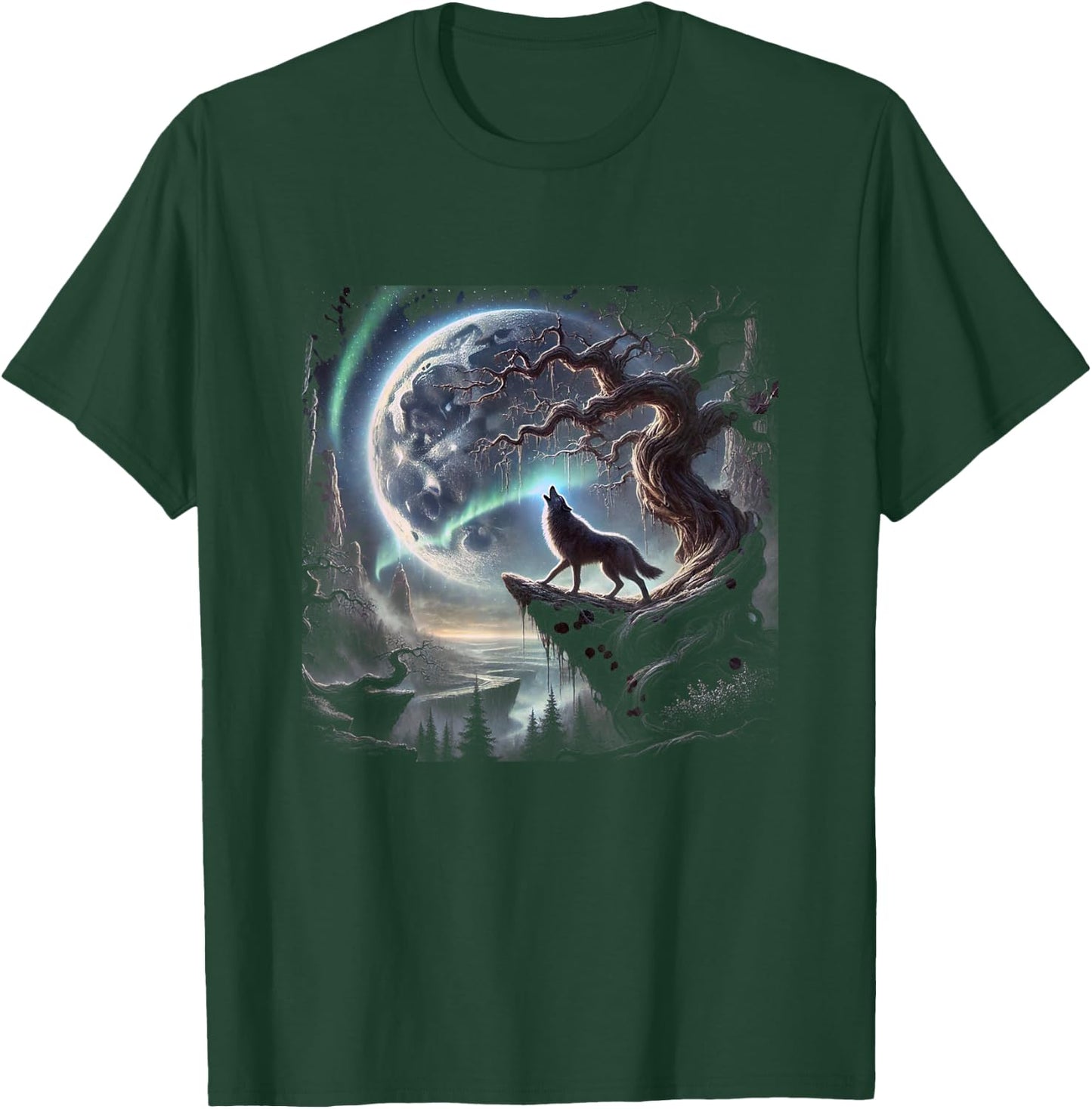 Wolf howling in crescent moon T-Shirt - T-Shirt | Forest