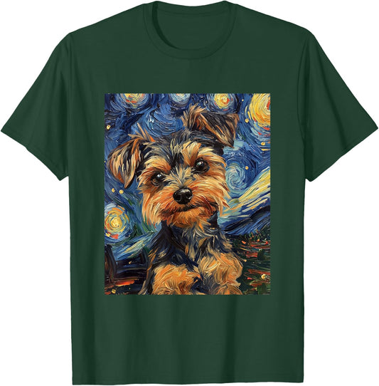 Yorkshire Terrier Yorkie Dog Van Gogh Style Starry Night T-Shirt - T-Shirt | Forest
