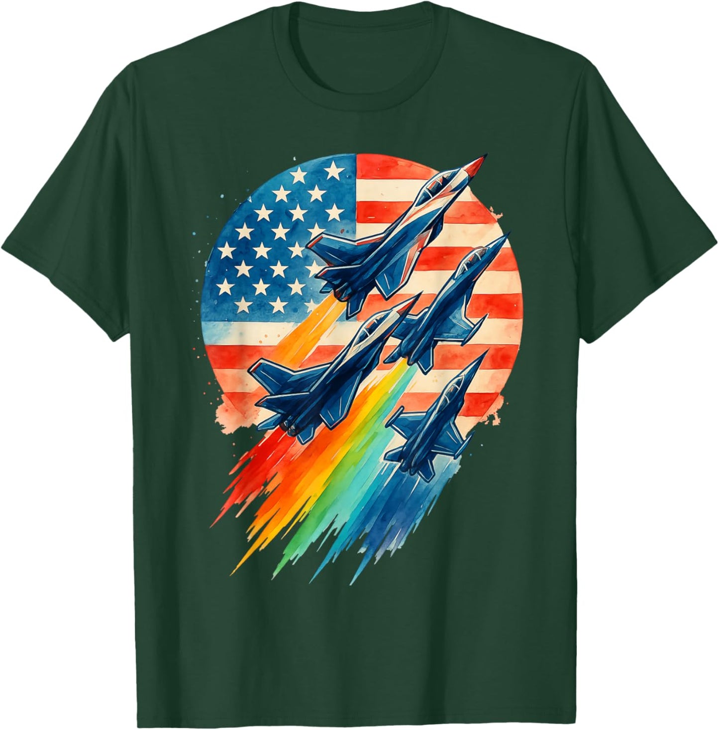 Vintage Fighter American Flag Fighter Jet 4th of July T-Shirt - T-Shirt | Forest