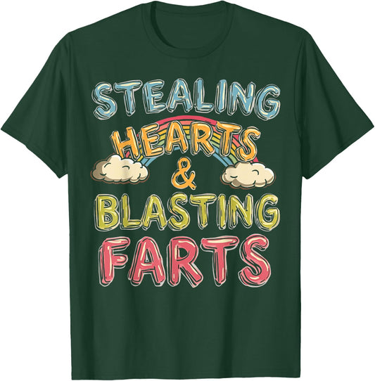 Stealing Hearts And Blasting Farts Funny Valentines T-Shirt - T-Shirt | Forest