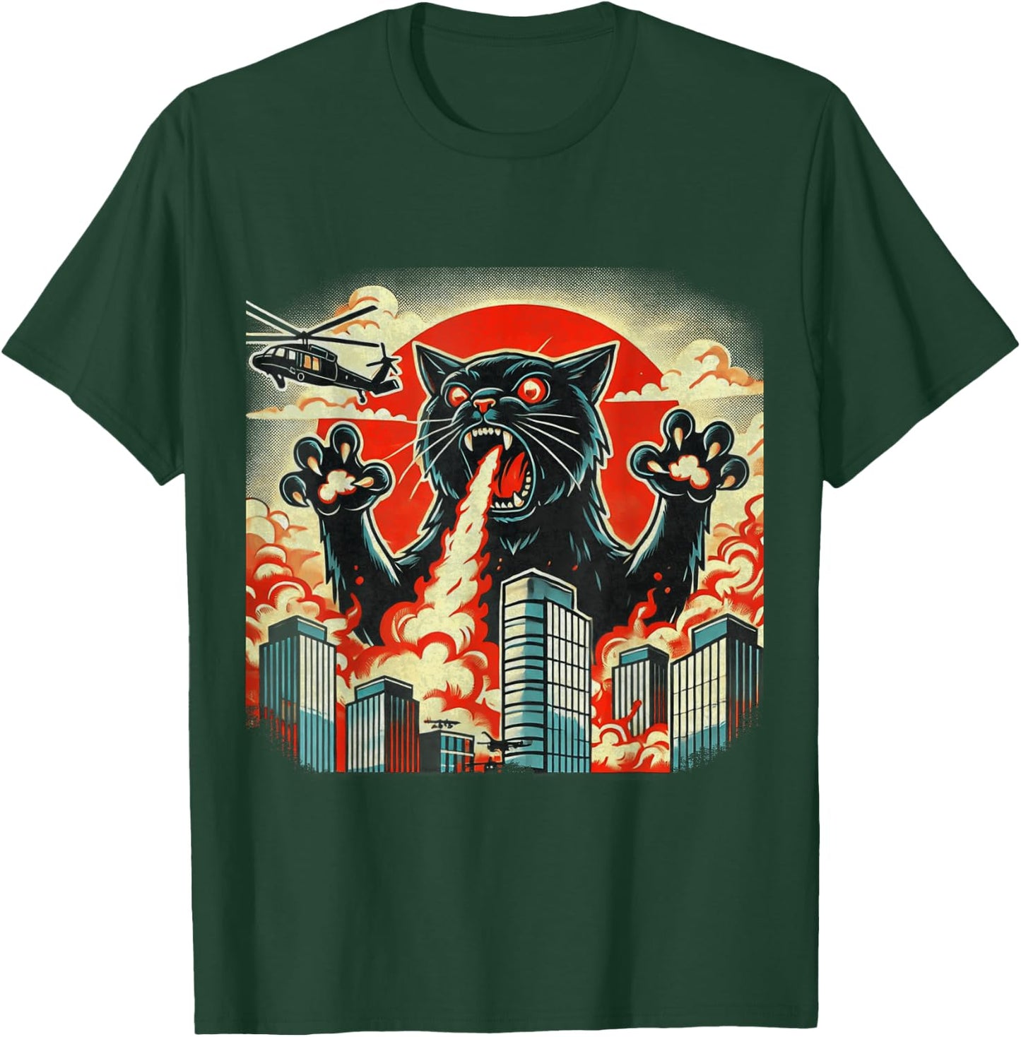 Catzilla Cat Japanese Art Funny Cat Gifts Women Kids T-Shirt - T-Shirt | Forest