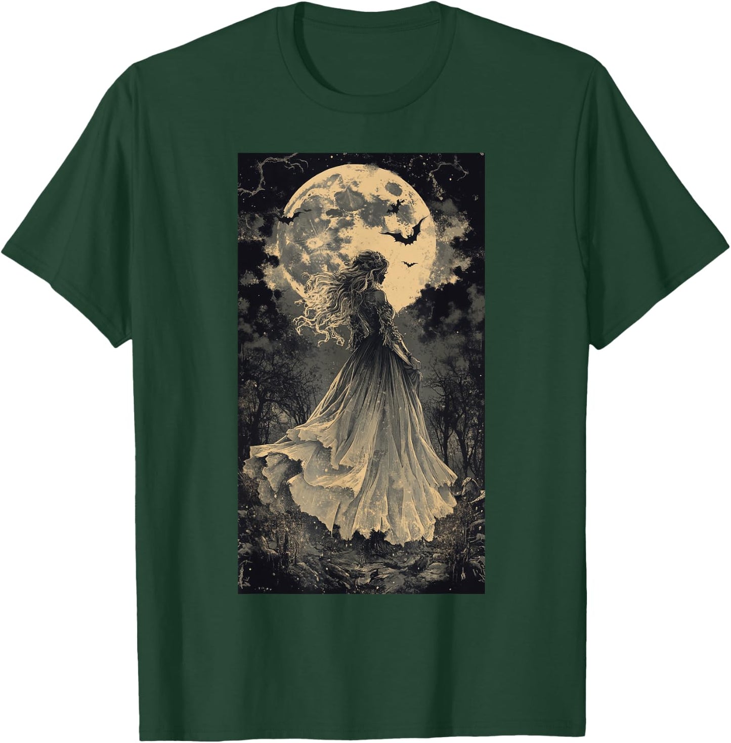 Beautiful Witch Gothic Fantasy Vampire Moonlight T-Shirt - T-Shirt | Forest