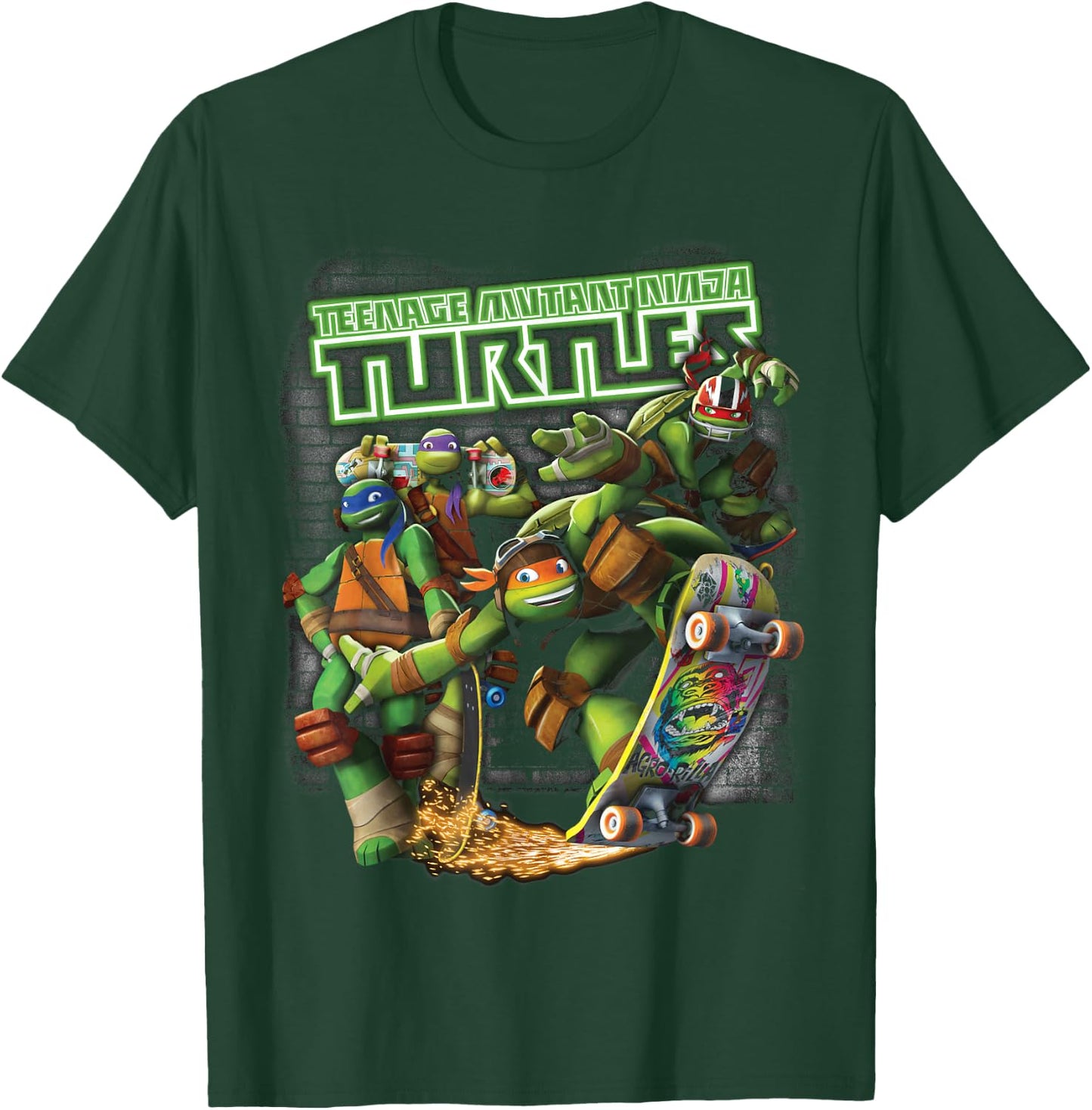 TMNT Ninjas Neon Skateboarding T-Shirt - T-Shirt | Forest