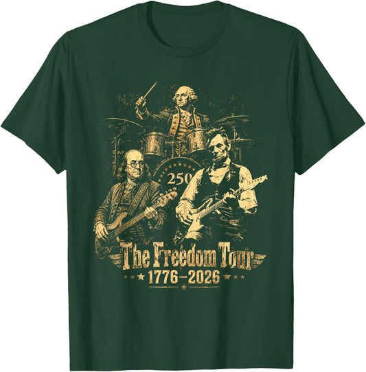 Freedom Tour 1776 Patriotic Lincoln Rock Band Drum Guitar T-Shirt - T-Shirt | Forest