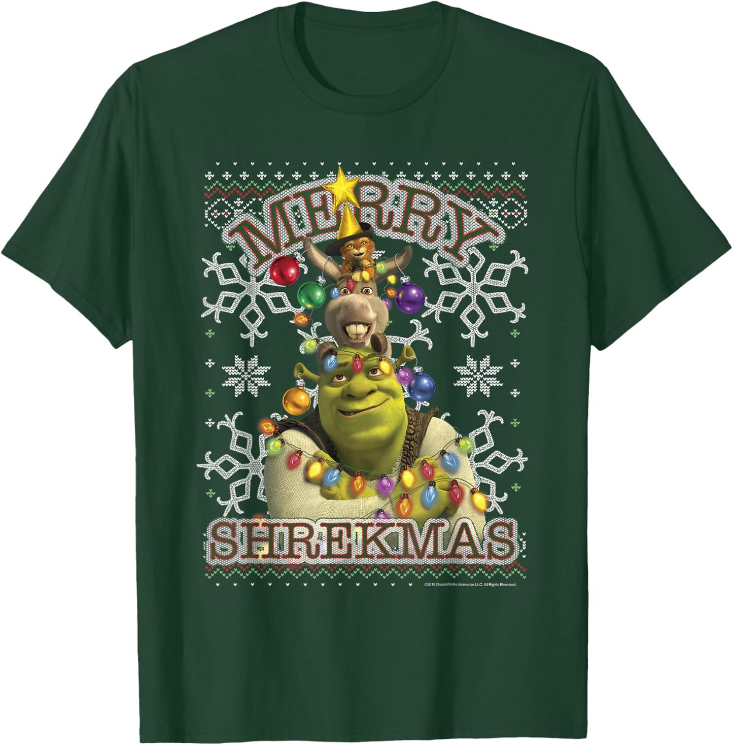 Shrek Donkey & Puss Merry Shrekmas Holiday Text Poster T-Shirt - T-Shirt | Forest