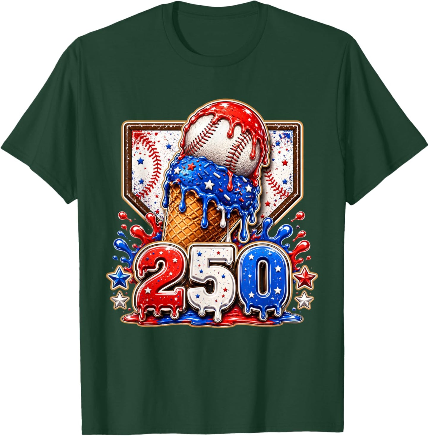 America 250 Years Baseball Boys Ice Cream Funny Drip T-Shirt - T-Shirt | Forest