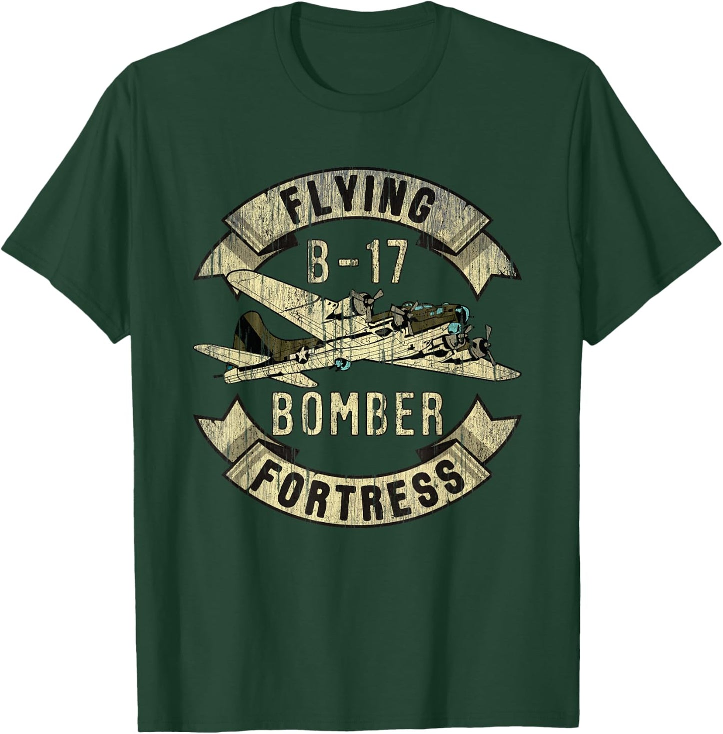Vintage B-17 Bomber WW2 Plane Aviation Airplane Shirt Grunge T-Shirt - T-Shirt | Forest