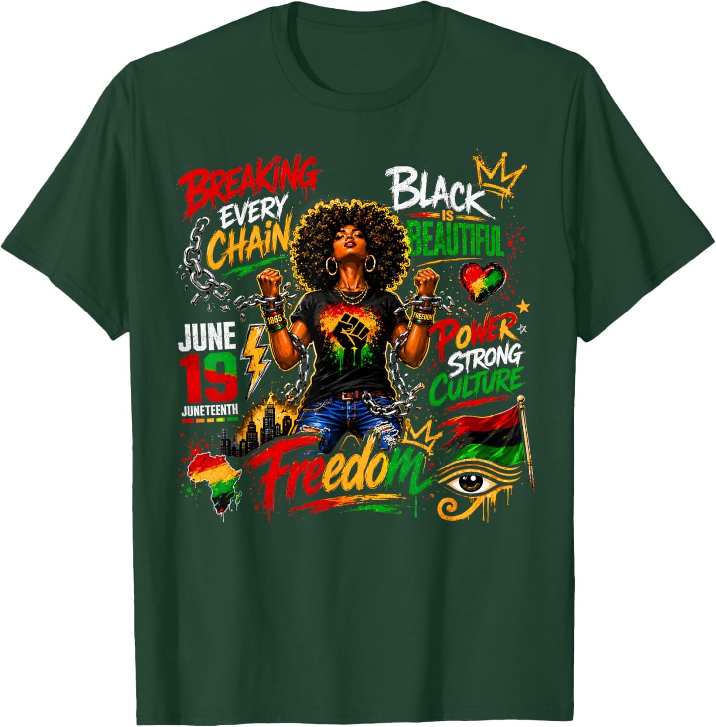 Black Girl Magic Juneteenth Freedom Women Girls Mom T-Shirt - T-Shirt | Forest
