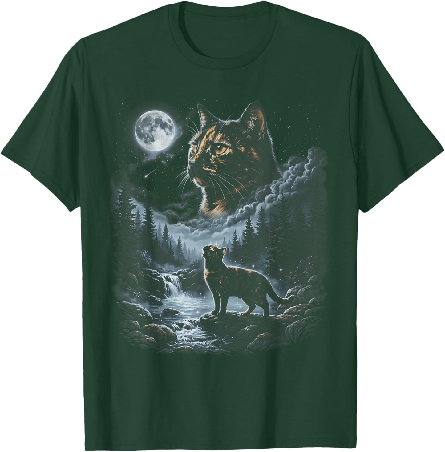 Tortoiseshell Cat Howling to the Moon Vintage Retro T-Shirt - T-Shirt | Forest