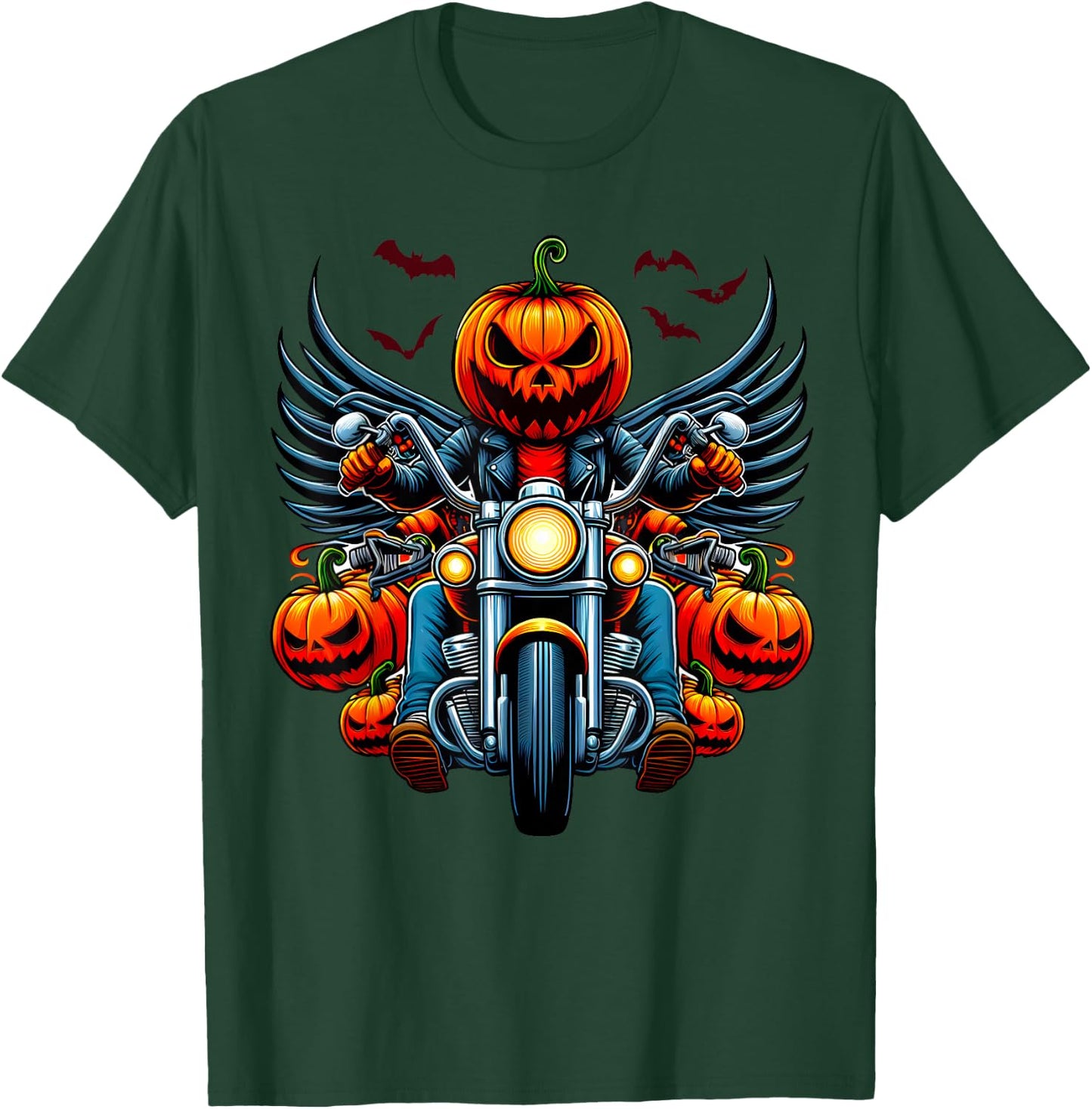 Pumpkin Rider Jack-o'-lantern Motorcycle Biker Halloween T-Shirt - T-Shirt | Forest
