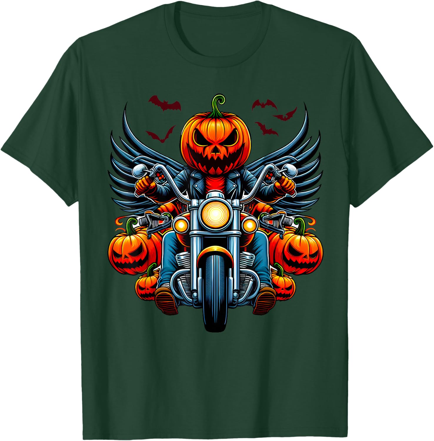 Pumpkin Rider Jack-o'-lantern Motorcycle Biker Halloween T-Shirt - T-Shirt | Forest