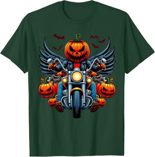 Pumpkin Rider Jack-o'-lantern Motorcycle Biker Halloween T-Shirt - T-Shirt | Forest