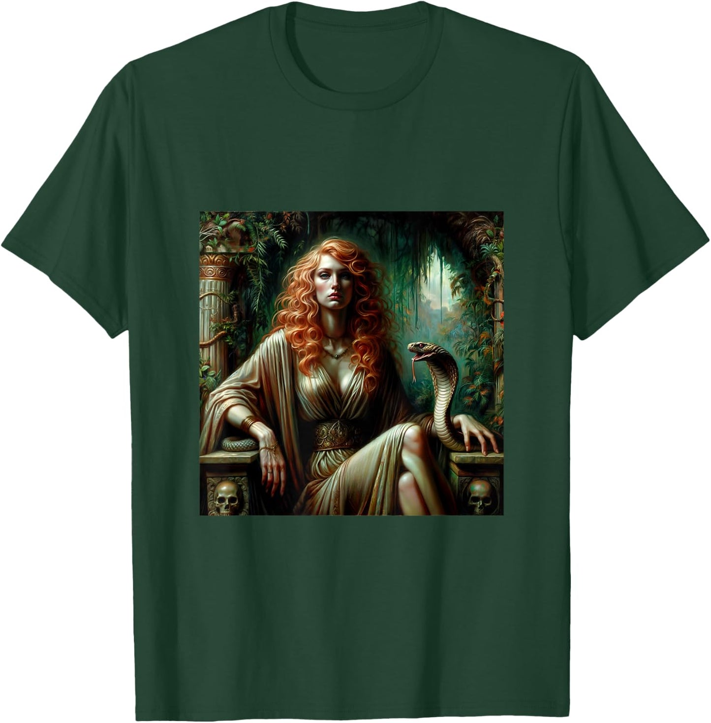 Lilith with Snake Botanical Art T-Shirt - T-Shirt | Forest