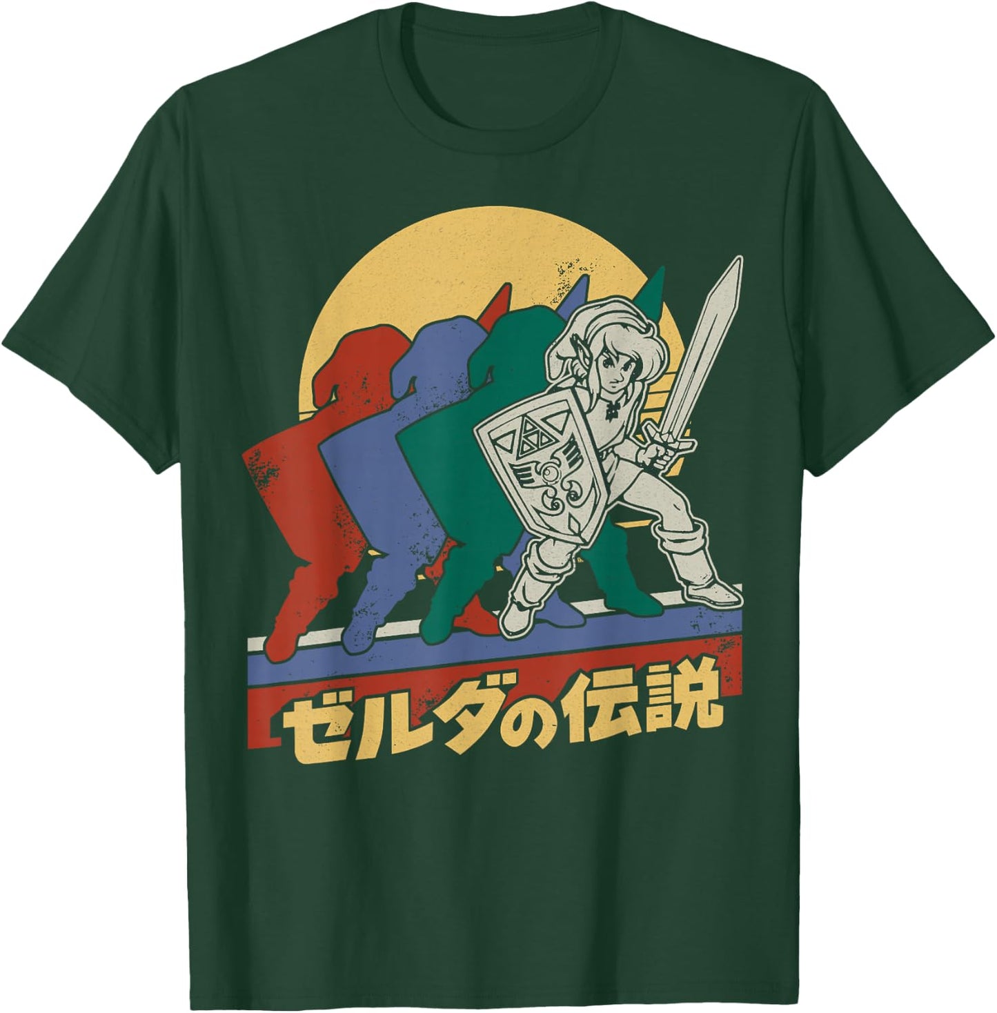 The Legend Of Zelda Retro Link Kanji Portrait - Black, Adult, Male, Short Sleeve, , Legend Of Zelda, S T-Shirt - T-Shirt | Forest