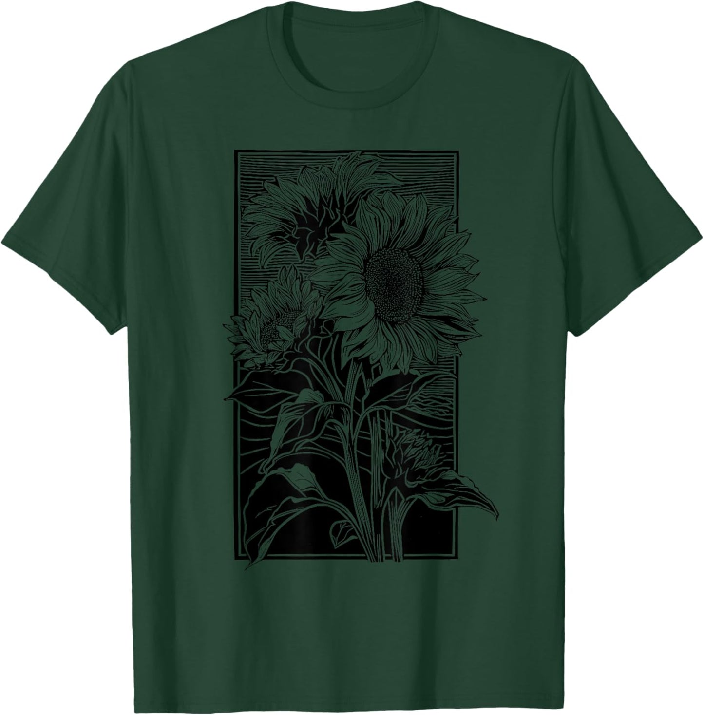 Sunflower Botanical Vintage Wildflower Floral T-Shirt - T-Shirt | Forest