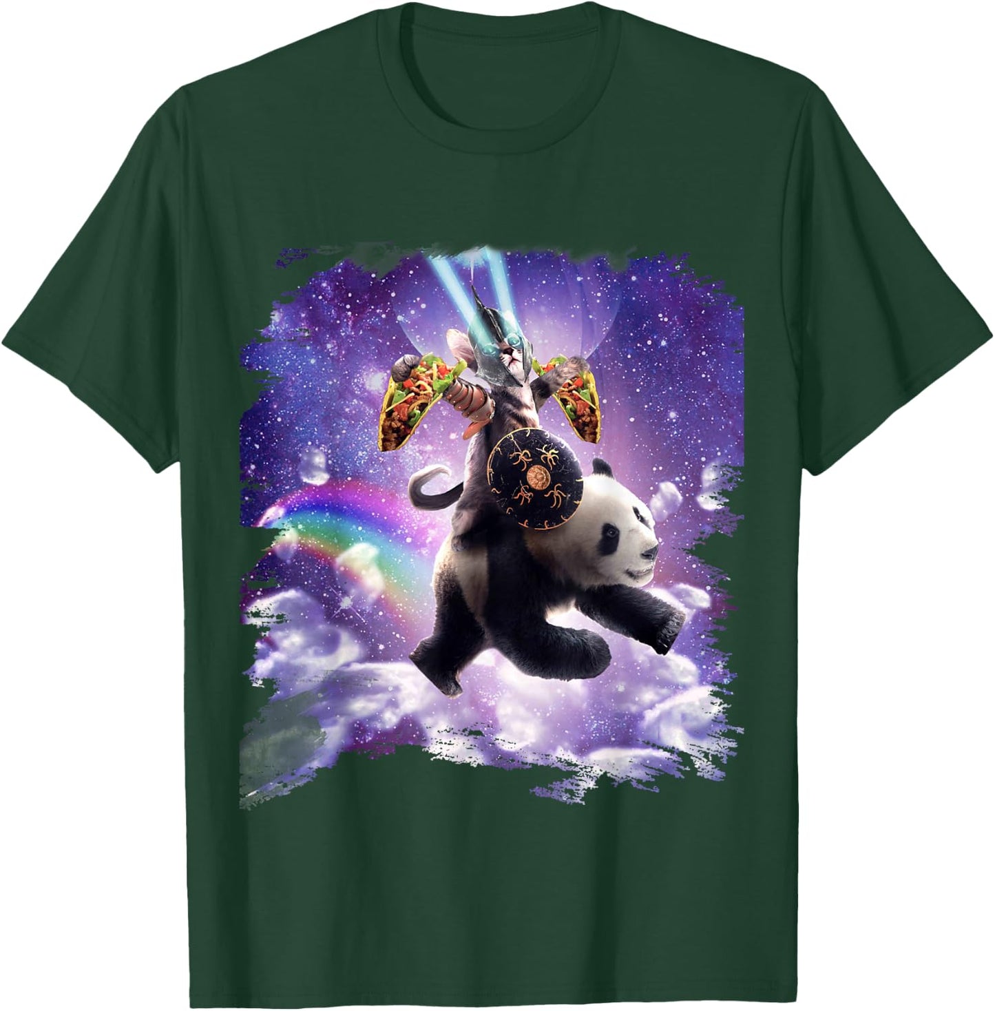 Lazer Warrior Space Cat Riding Panda With Taco T-Shirt - T-Shirt | Forest