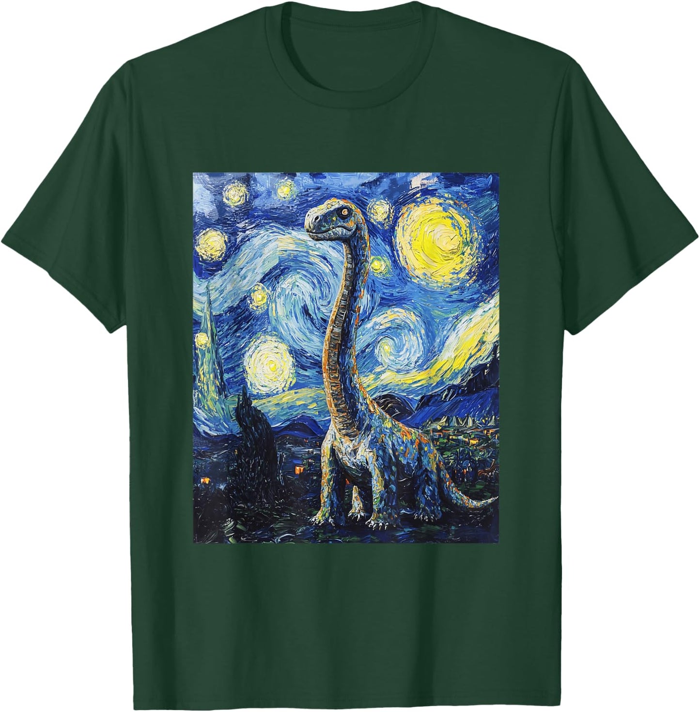 Brachiosaurus Dinosaur Dino - Van Gogh Style - Starry Night T-Shirt - T-Shirt | Forest
