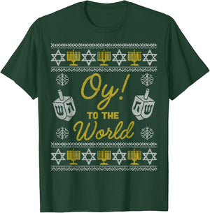 Oy to the World Shirt, Funny Hanukkah Sweater Style Gift T-Shirt - T-Shirt | Forest