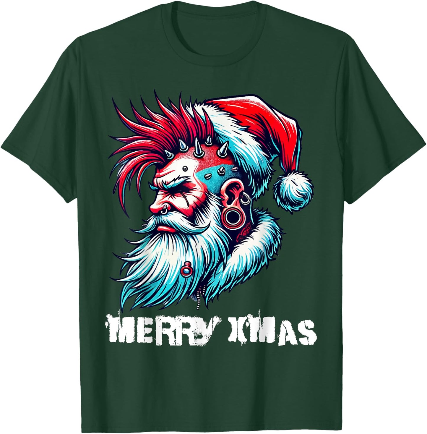 Merry X-Mas Punk Rock Santa Claus Christmas Holiday T-Shirt - T-Shirt | Forest