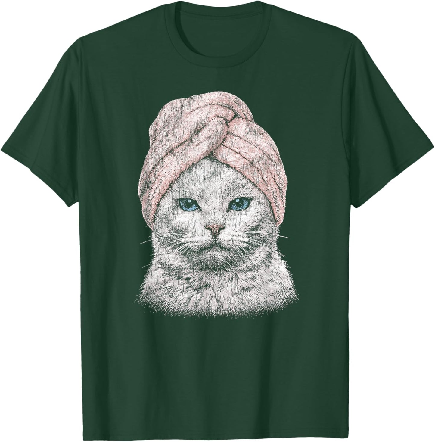 Cute Spa Cat Blue Eyes Pink Towel Funny Kitty Vintage T-Shirt - T-Shirt | Forest