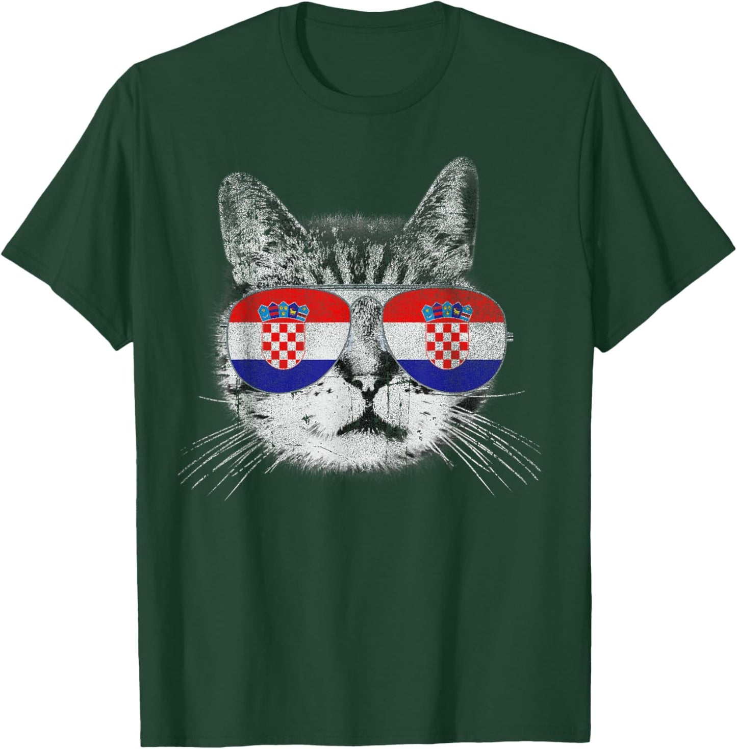 Croatian Croatia - Flag Cat Vintage Men Women Graphic Cool T-Shirt - T-Shirt | Forest
