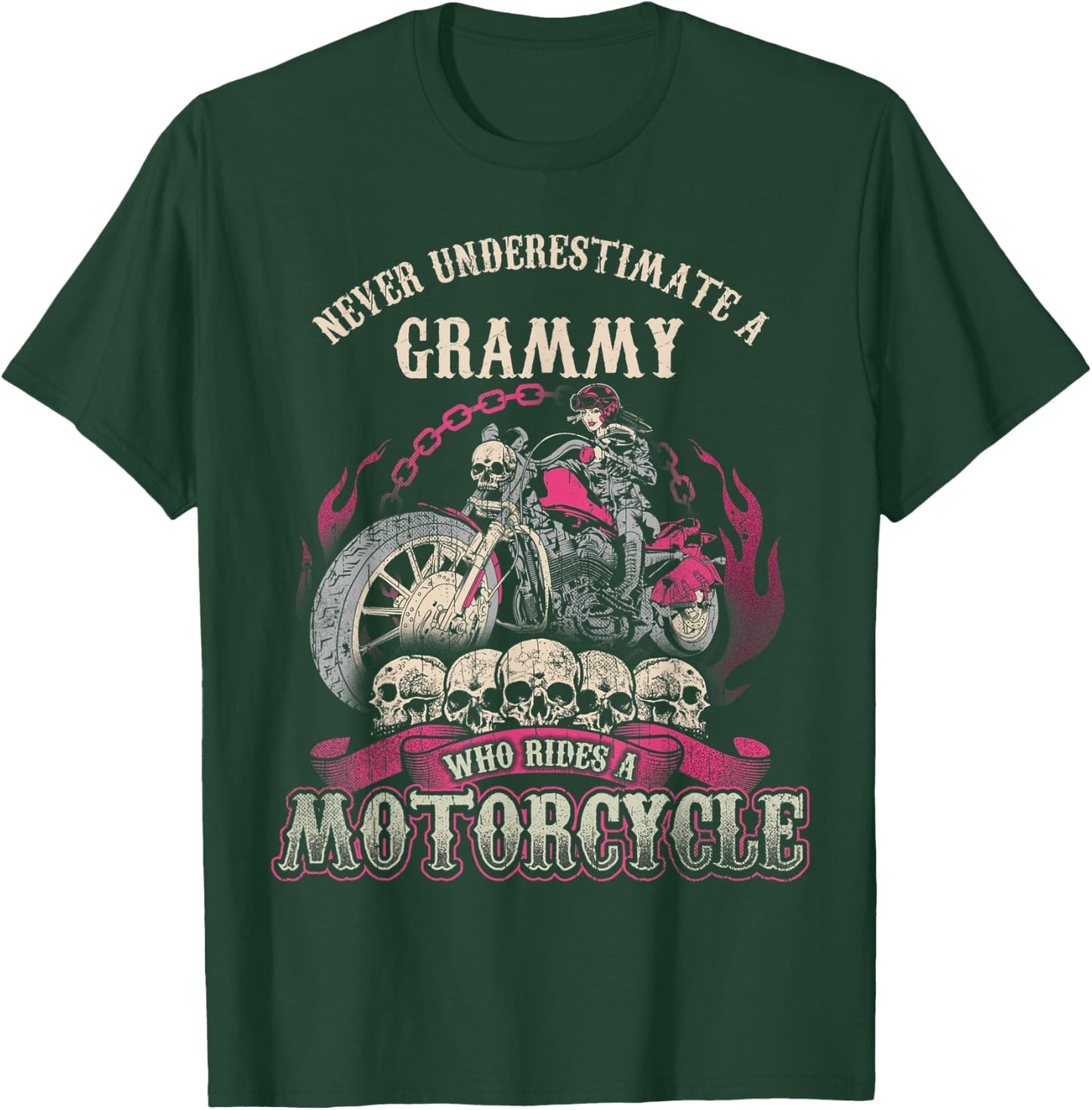Grammy Biker Chick Gift Never Underestimate Motorcycle T-Shirt - T-Shirt | Forest