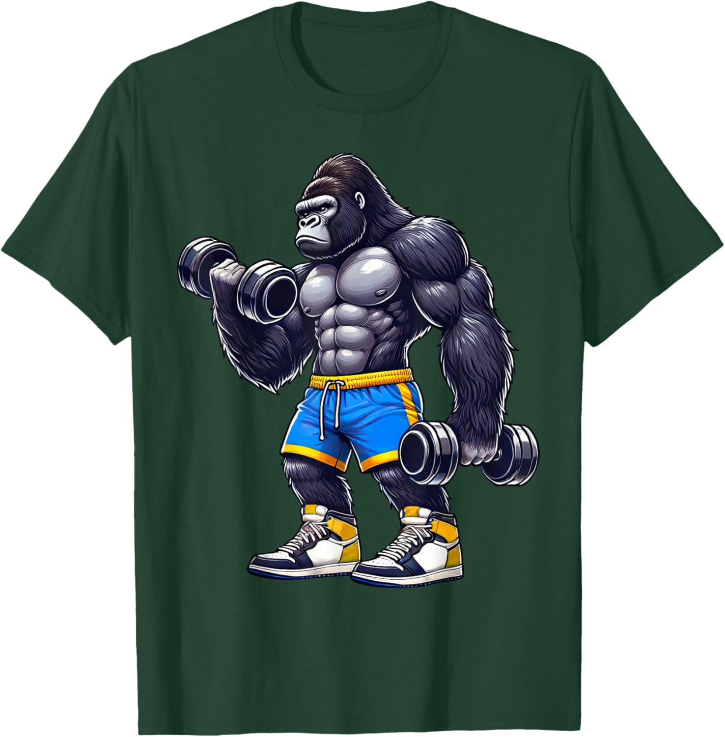 Gorilla Lifting Dumbbells Weightlifting Fitness Gym T-Shirt - T-Shirt | Forest