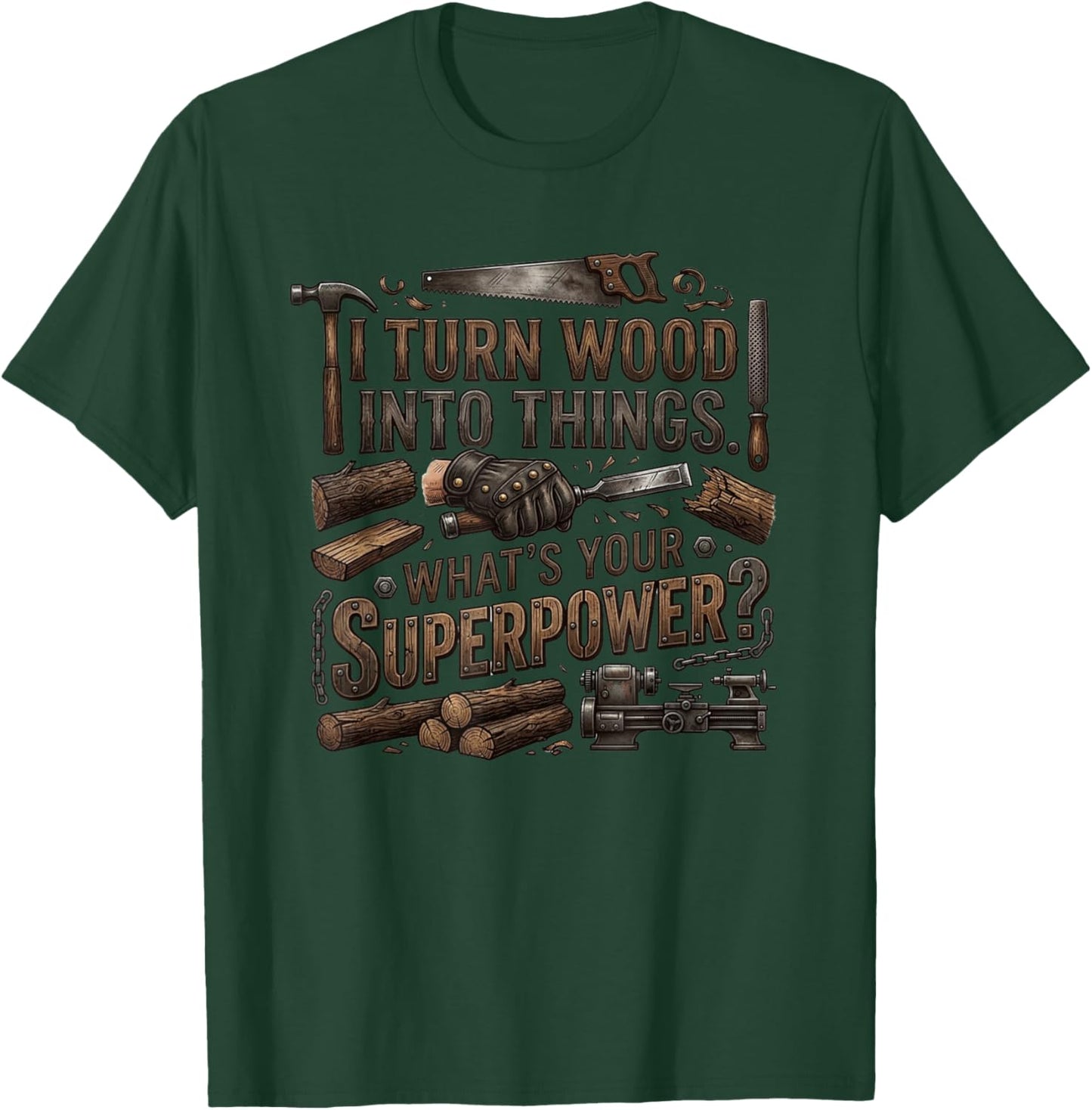 I Turn Wood Into Things What’s Your Superpower Carpenter T-Shirt - T-Shirt | Forest